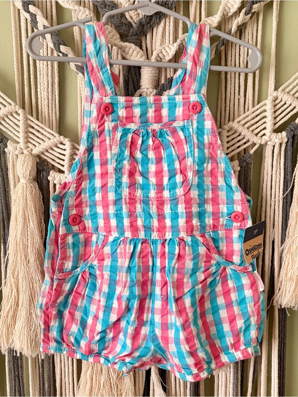 Vintage OshKosh B'gosh Pink and Turquoise Gingham overalls